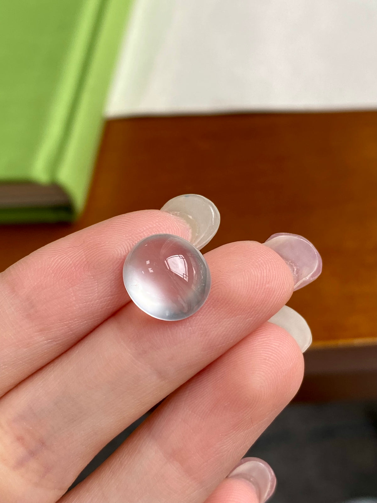 Jadeite cabochon loose stone, translucent white with smooth domed top