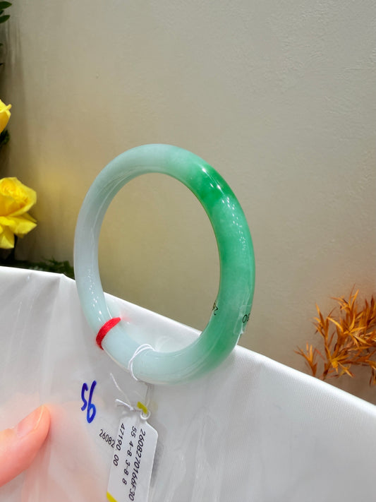 Light green jade bangle bracelet, slim round jadeite style with glossy finish